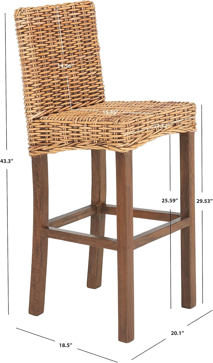 image:imageSAFAVIEH Furniture Tobie Rattan Bar Stool 177 Seat Height Grey WhiteWash Mango Wood Coastal RattanSeat Design Ideal for Kitchen Bar Area Dining Room Fully Assembled BST6500BHoney Brown Wash