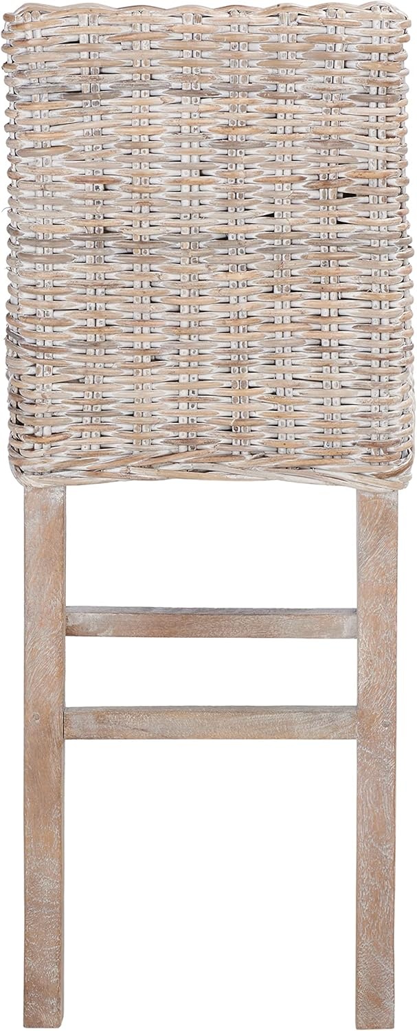 image:imageSAFAVIEH Furniture Tobie Rattan Bar Stool 177 Seat Height Grey WhiteWash Mango Wood Coastal RattanSeat Design Ideal for Kitchen Bar Area Dining Room Fully Assembled BST6500BWhite Washed White Washed
