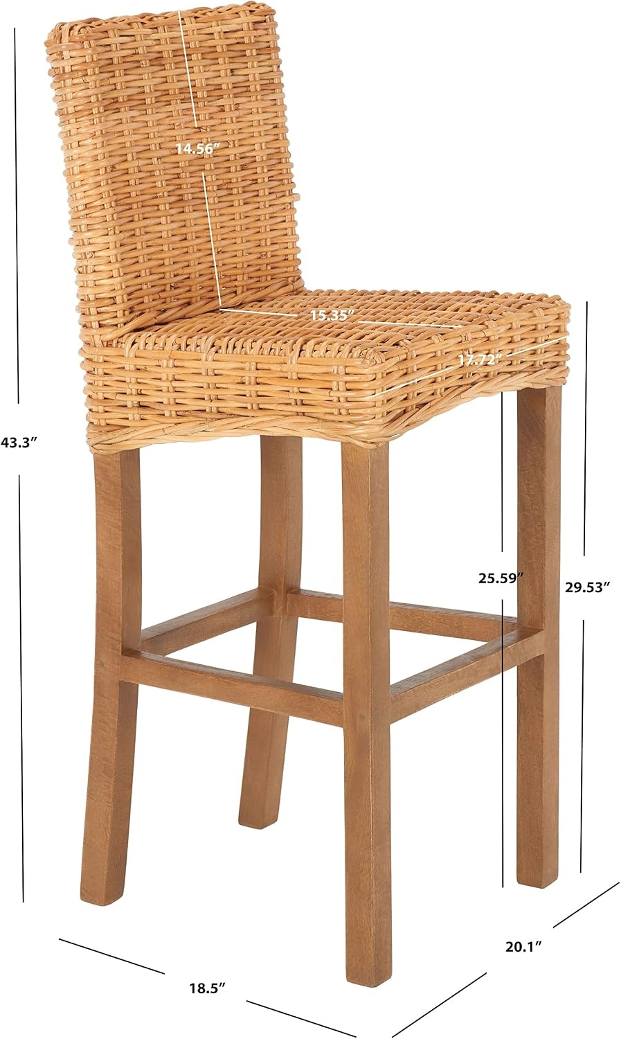 image:imageSAFAVIEH Furniture Tobie Rattan Bar Stool 177 Seat Height Grey WhiteWash Mango Wood Coastal RattanSeat Design Ideal for Kitchen Bar Area Dining Room Fully Assembled BST6500BNatural Natural