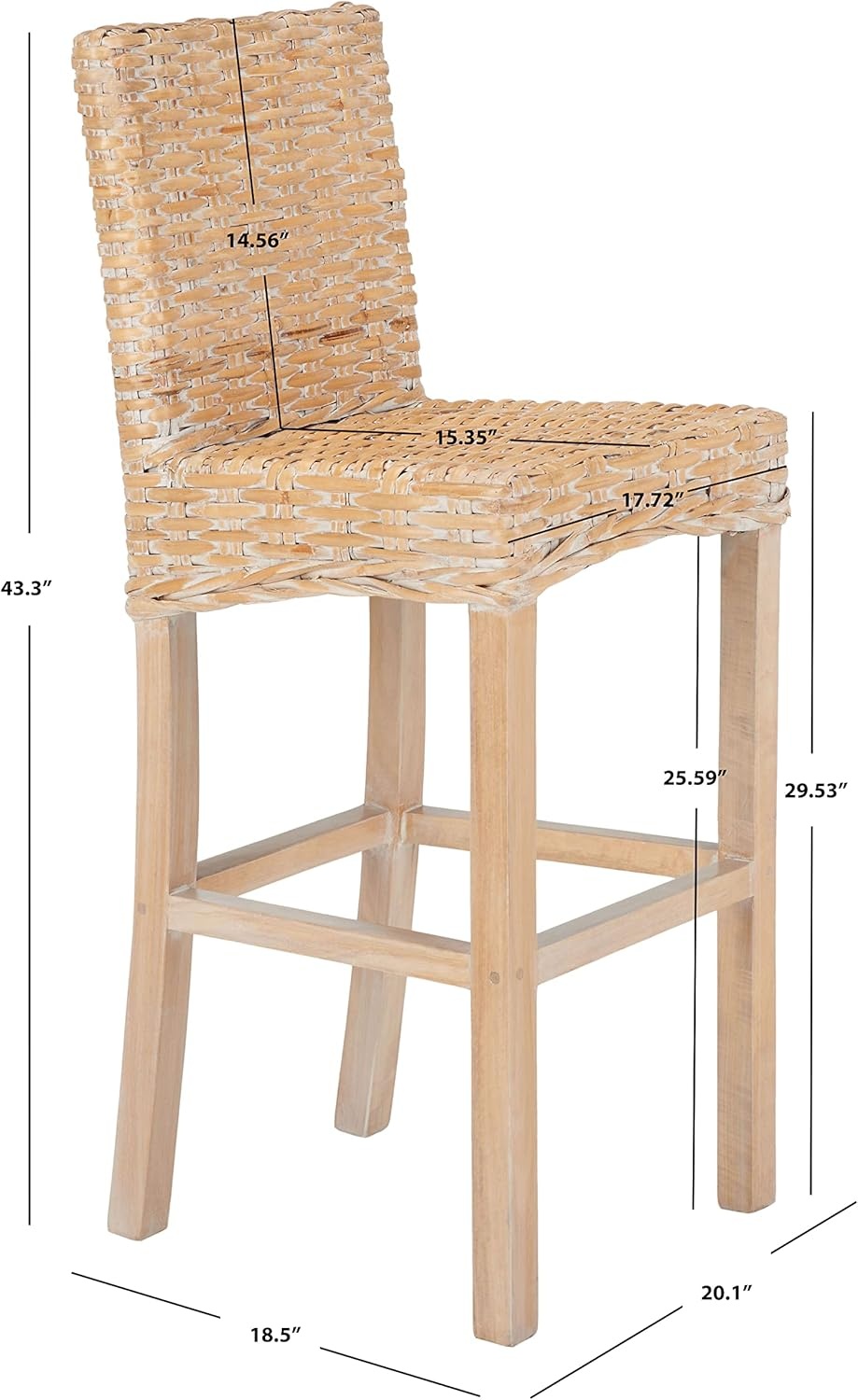 image:imageSAFAVIEH Furniture Tobie Rattan Bar Stool 177 Seat Height Grey WhiteWash Mango Wood Coastal RattanSeat Design Ideal for Kitchen Bar Area Dining Room Fully Assembled BST6500BNatural White Wash