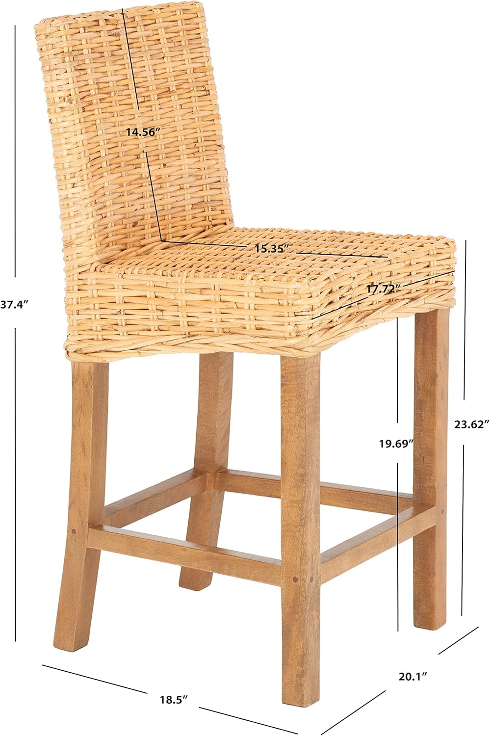 image:imageSAFAVIEH Furniture Tobie Rattan Counter Stool 2362 Seat Height WhiteWashed Mango Wood Coastal RattanSeat Design Ideal for Kitchen Bar Area Dining Room Fully Assembled BST6501CNatural Natural