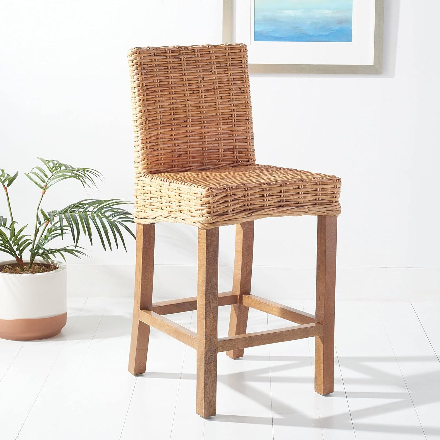 image:imageSAFAVIEH Furniture Tobie Rattan Counter Stool 2362 Seat Height WhiteWashed Mango Wood Coastal RattanSeat Design Ideal for Kitchen Bar Area Dining Room Fully Assembled BST6501CNatural Natural