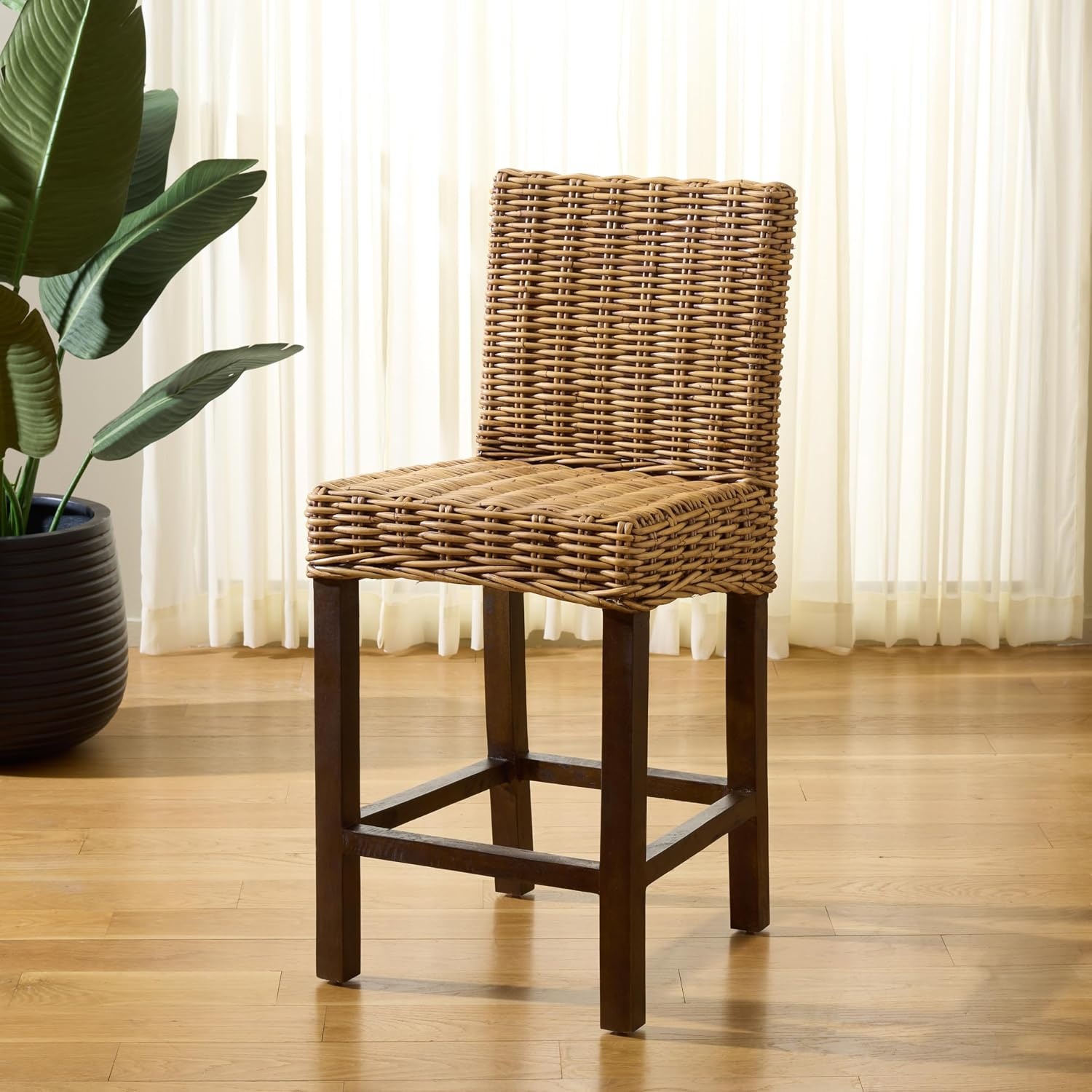 image:imageSAFAVIEH Furniture Tobie Rattan Counter Stool 2362 Seat Height WhiteWashed Mango Wood Coastal RattanSeat Design Ideal for Kitchen Bar Area Dining Room Fully Assembled BST6501CHoney Brown Wash