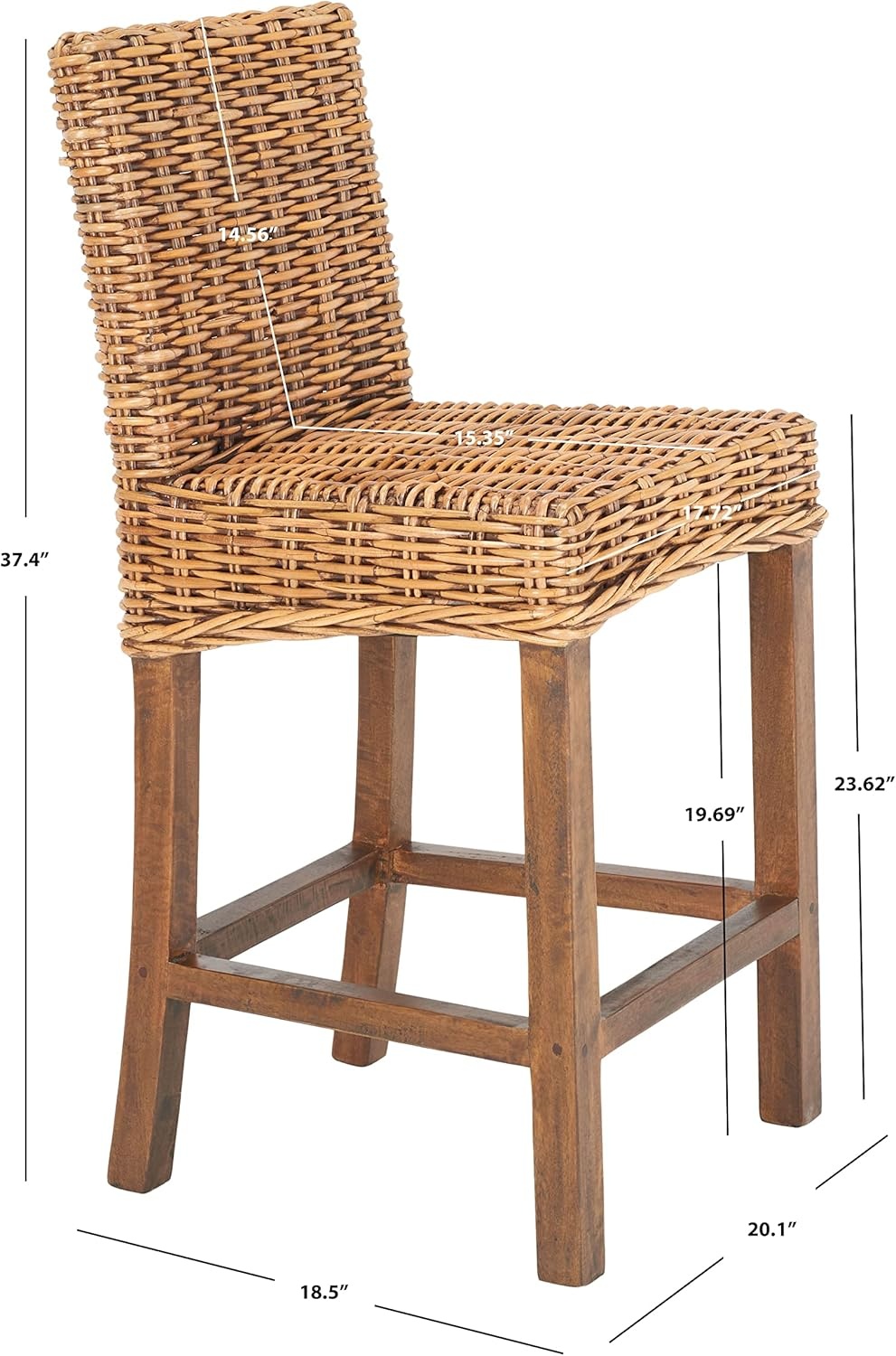 image:imageSAFAVIEH Furniture Tobie Rattan Counter Stool 2362 Seat Height WhiteWashed Mango Wood Coastal RattanSeat Design Ideal for Kitchen Bar Area Dining Room Fully Assembled BST6501CHoney Brown Wash