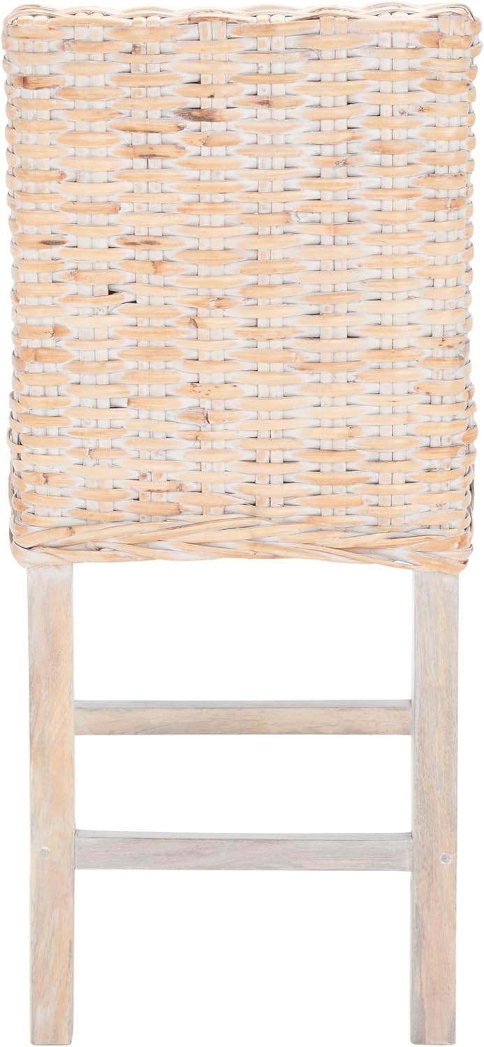 image:imageSAFAVIEH Furniture Tobie Rattan Counter Stool 2362 Seat Height WhiteWashed Mango Wood Coastal RattanSeat Design Ideal for Kitchen Bar Area Dining Room Fully Assembled BST6501CNatural White Wash