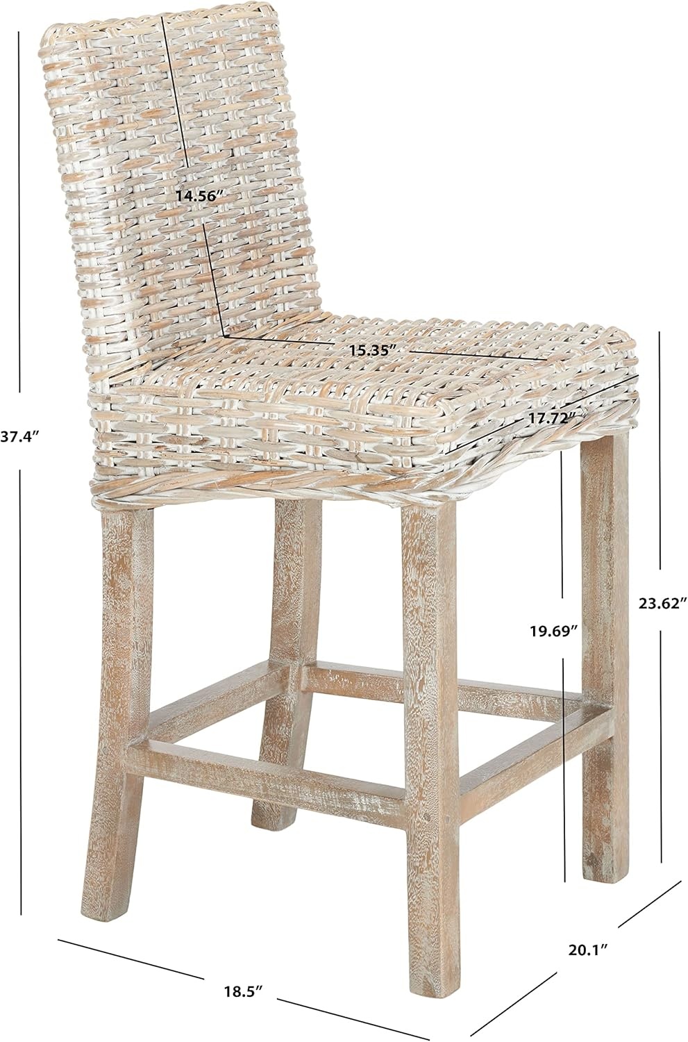 image:imageSAFAVIEH Furniture Tobie Rattan Counter Stool 2362 Seat Height WhiteWashed Mango Wood Coastal RattanSeat Design Ideal for Kitchen Bar Area Dining Room Fully Assembled BST6501CWhite Washed White Washed