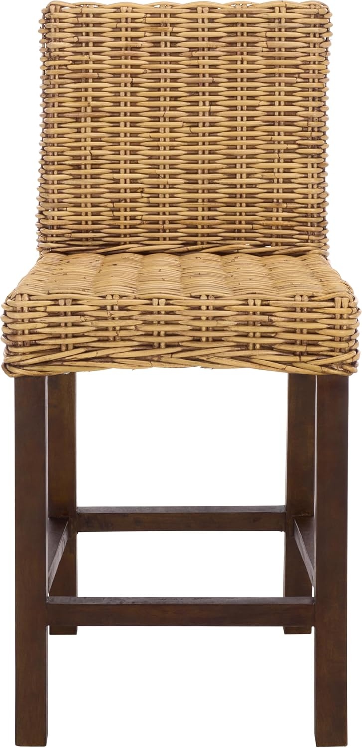 image:imageSAFAVIEH Furniture Tobie Rattan Counter Stool 2362 Seat Height WhiteWashed Mango Wood Coastal RattanSeat Design Ideal for Kitchen Bar Area Dining Room Fully Assembled BST6501CHoney Brown Wash