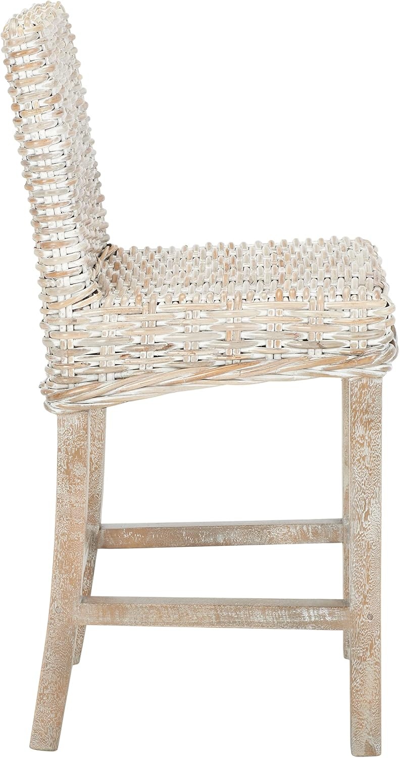 image:imageSAFAVIEH Furniture Tobie Rattan Counter Stool 2362 Seat Height WhiteWashed Mango Wood Coastal RattanSeat Design Ideal for Kitchen Bar Area Dining Room Fully Assembled BST6501CWhite Washed White Washed