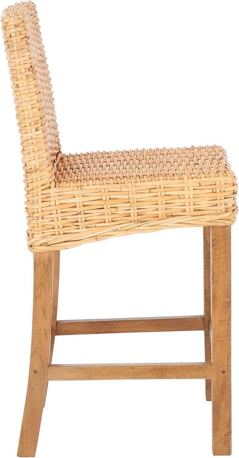 image:imageSAFAVIEH Furniture Tobie Rattan Counter Stool 2362 Seat Height WhiteWashed Mango Wood Coastal RattanSeat Design Ideal for Kitchen Bar Area Dining Room Fully Assembled BST6501CNatural Natural
