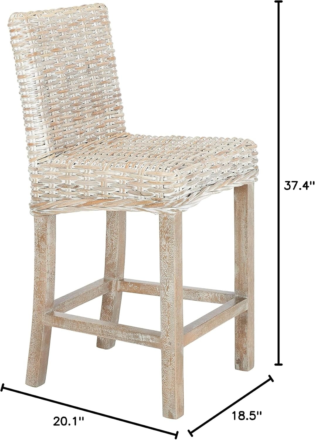 image:imageSAFAVIEH Furniture Tobie Rattan Counter Stool 2362 Seat Height WhiteWashed Mango Wood Coastal RattanSeat Design Ideal for Kitchen Bar Area Dining Room Fully Assembled BST6501CWhite Washed White Washed