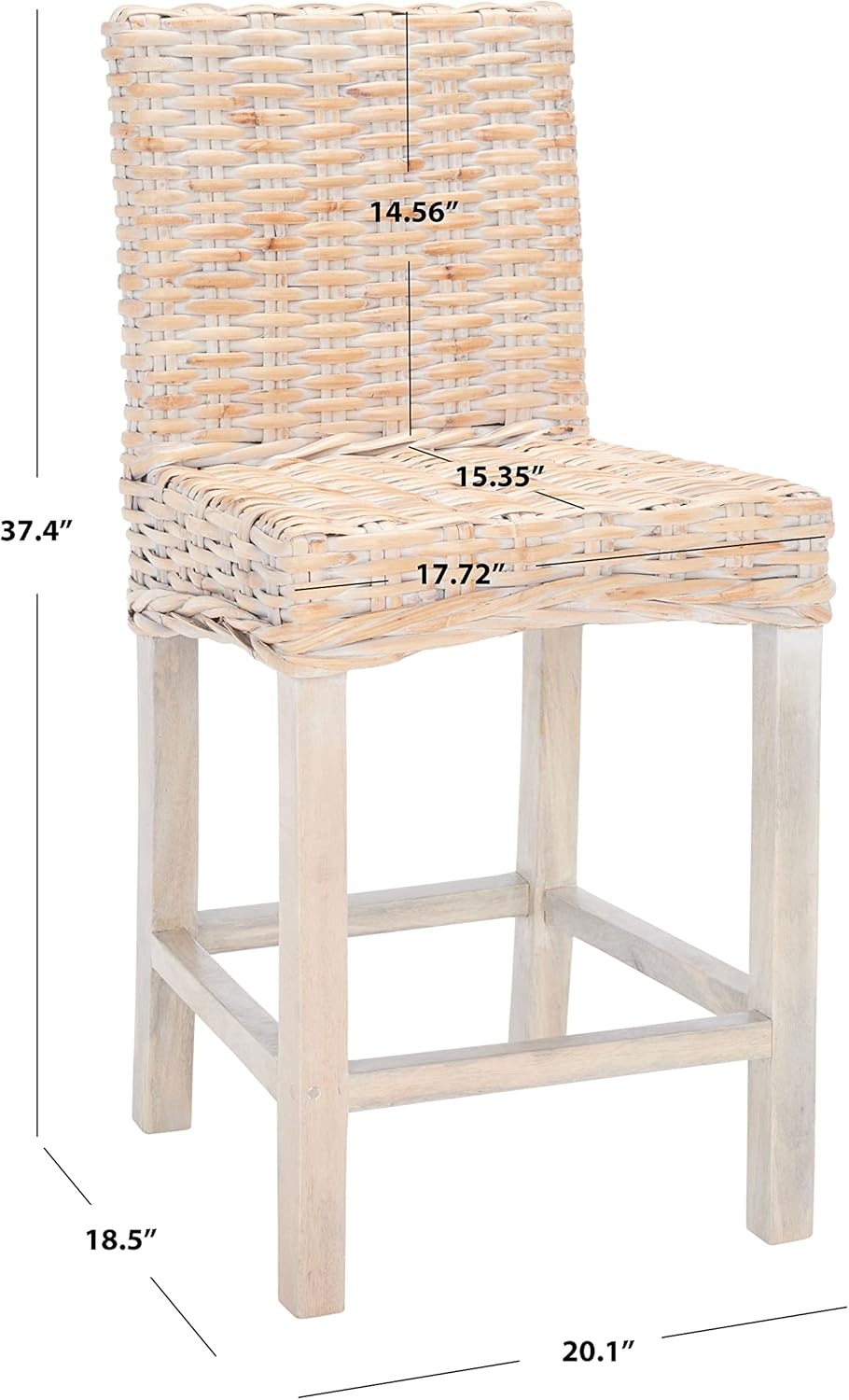 image:imageSAFAVIEH Furniture Tobie Rattan Counter Stool 2362 Seat Height WhiteWashed Mango Wood Coastal RattanSeat Design Ideal for Kitchen Bar Area Dining Room Fully Assembled BST6501CNatural White Wash