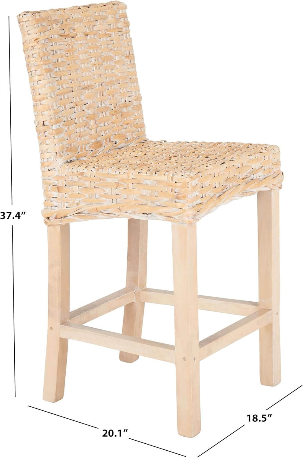 image:imageSAFAVIEH Furniture Tobie Rattan Counter Stool 2362 Seat Height WhiteWashed Mango Wood Coastal RattanSeat Design Ideal for Kitchen Bar Area Dining Room Fully Assembled BST6501CNatural White Wash