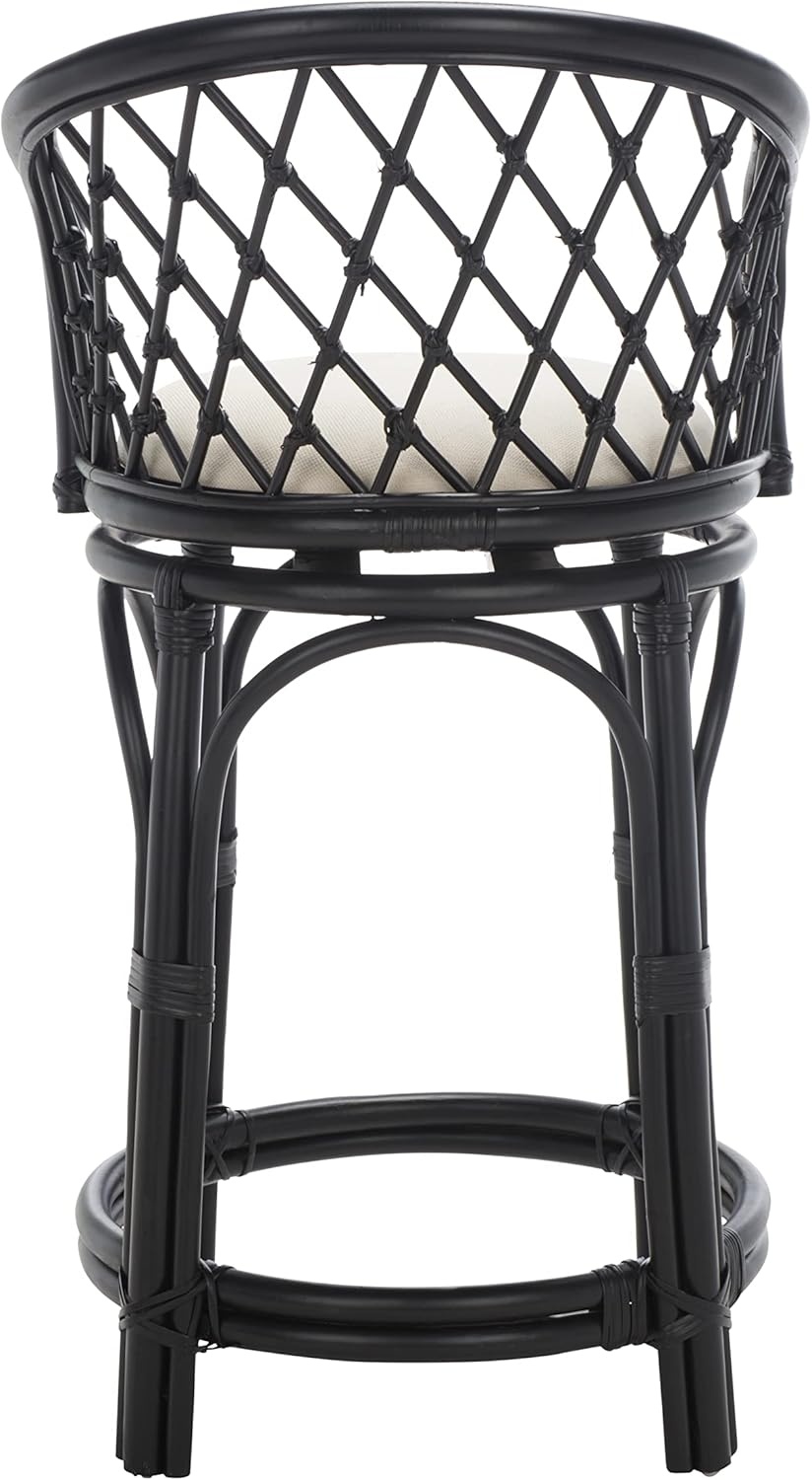 image:imageSAFAVIEH Furniture Yuta Rattan Swivel Counter Stool 2382 Seat Height White amp Natural Mango Wood Coastal Rattan Design Ideal for Kitchen Bar Area Fully Assembled BST6504AWhiteBlack