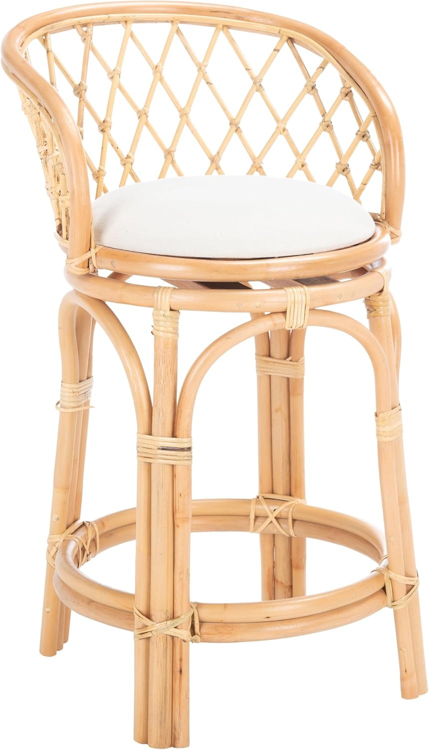 image:imageSAFAVIEH Furniture Yuta Rattan Swivel Counter Stool 2382 Seat Height White amp Natural Mango Wood Coastal Rattan Design Ideal for Kitchen Bar Area Fully Assembled BST6504AWhiteNatural
