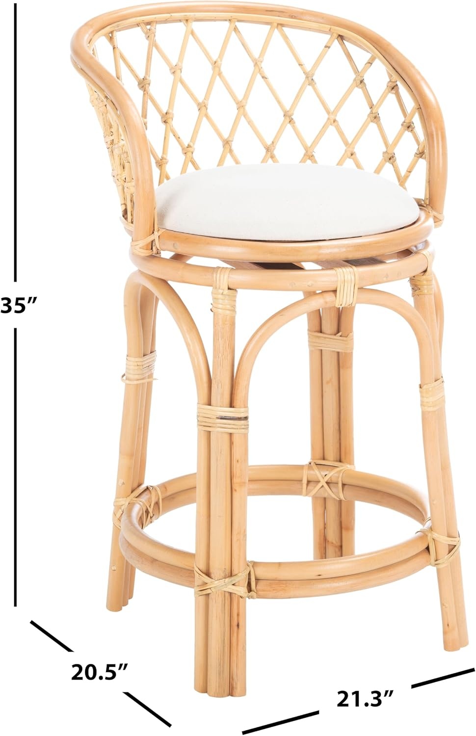 image:imageSAFAVIEH Furniture Yuta Rattan Swivel Counter Stool 2382 Seat Height White amp Natural Mango Wood Coastal Rattan Design Ideal for Kitchen Bar Area Fully Assembled BST6504AWhiteNatural