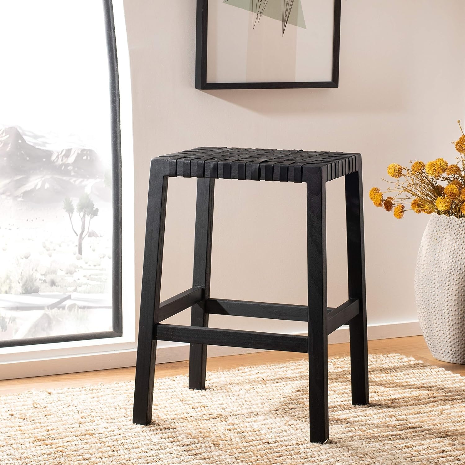 image:imageSAFAVIEH Home Capri Brown Wood and Leather 27inch Counter StoolBlack Black