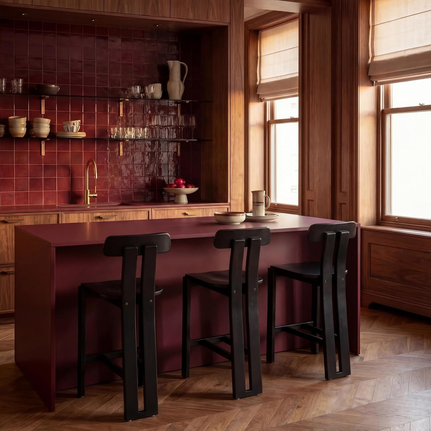 image:imageSAFAVIEH Home Collection Cayde Modern Counter Stool 27inch Seat Height Black Solid Wood Frame BST8801CBlack
