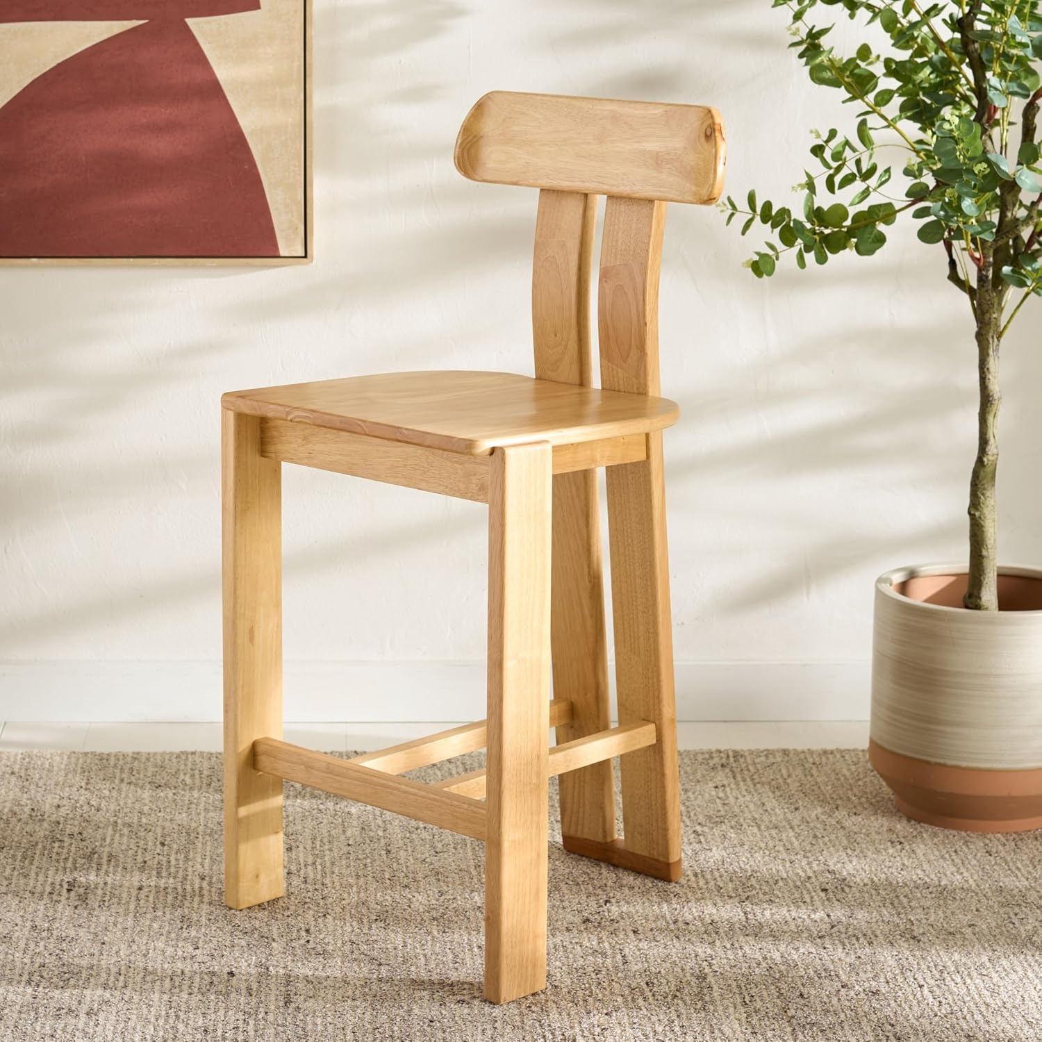 image:imageSAFAVIEH Home Collection Cayde Modern Counter Stool 27inch Seat Height Black Solid Wood Frame BST8801CLight Blonde