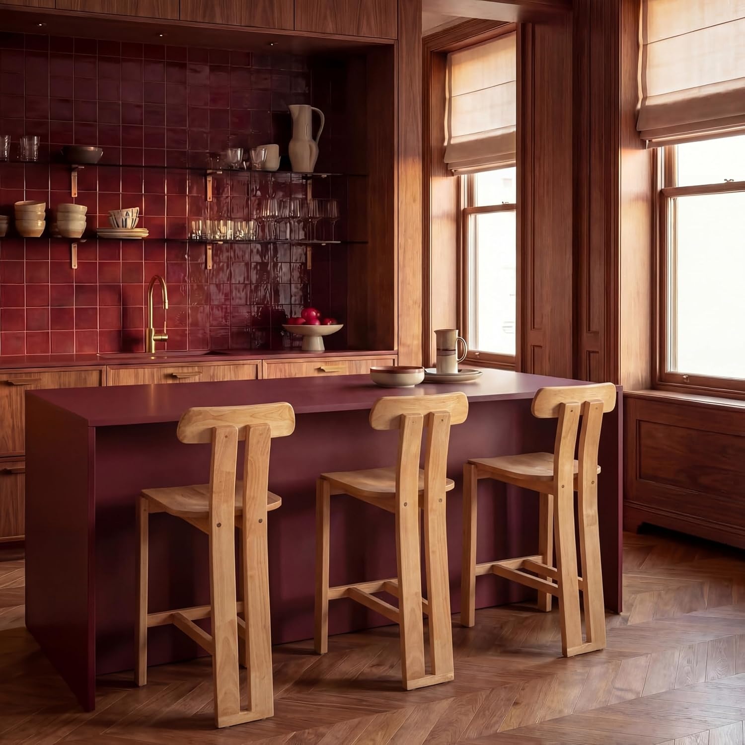 image:imageSAFAVIEH Home Collection Cayde Modern Counter Stool 27inch Seat Height Black Solid Wood Frame BST8801CLight Blonde