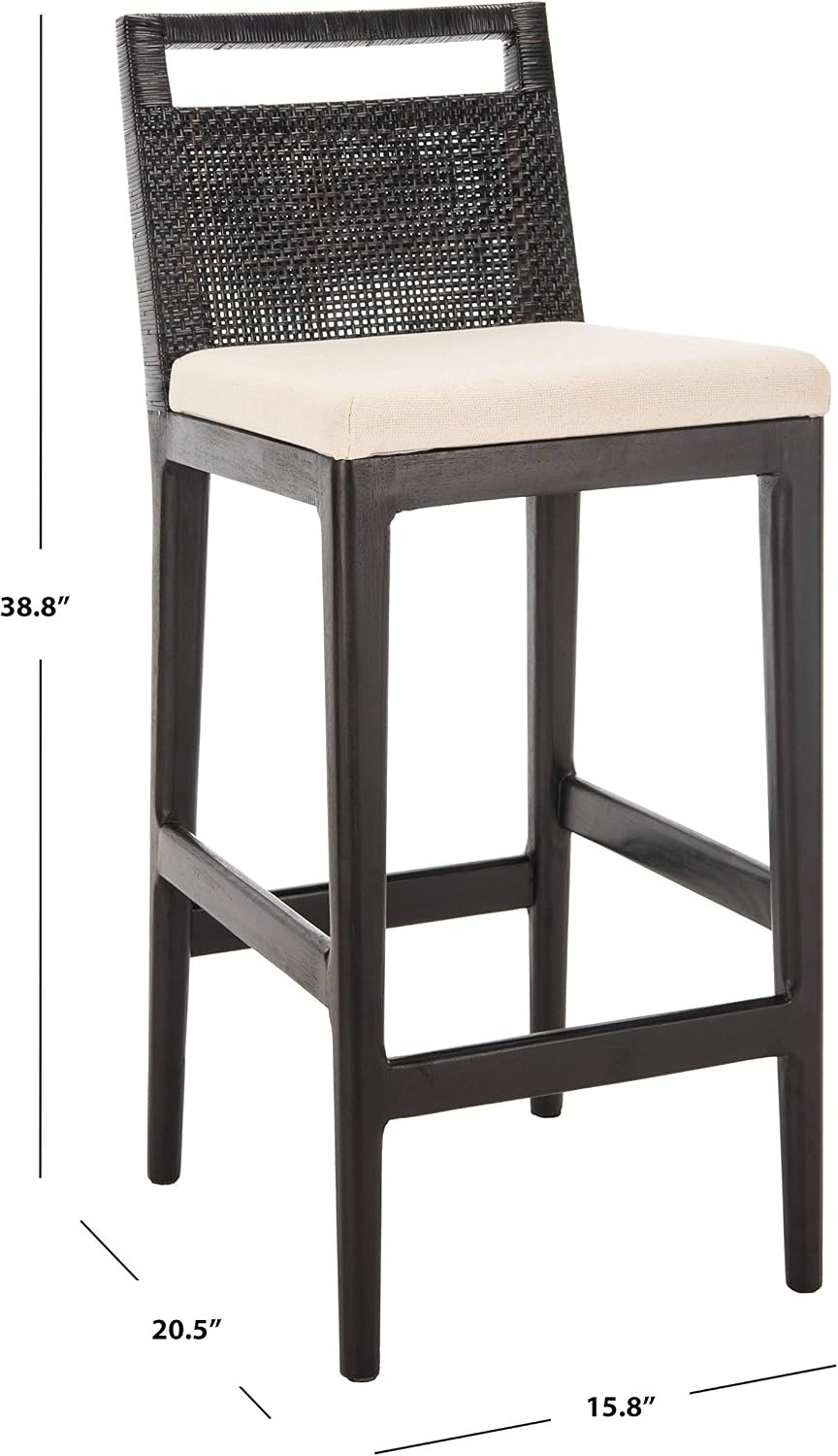 image:imageSAFAVIEH Home Collection Darin Dark Brown amp Black Rattan Bar Stool 29 Inch Seat Height Modern Resort Style Seating SEA4015ABlack White