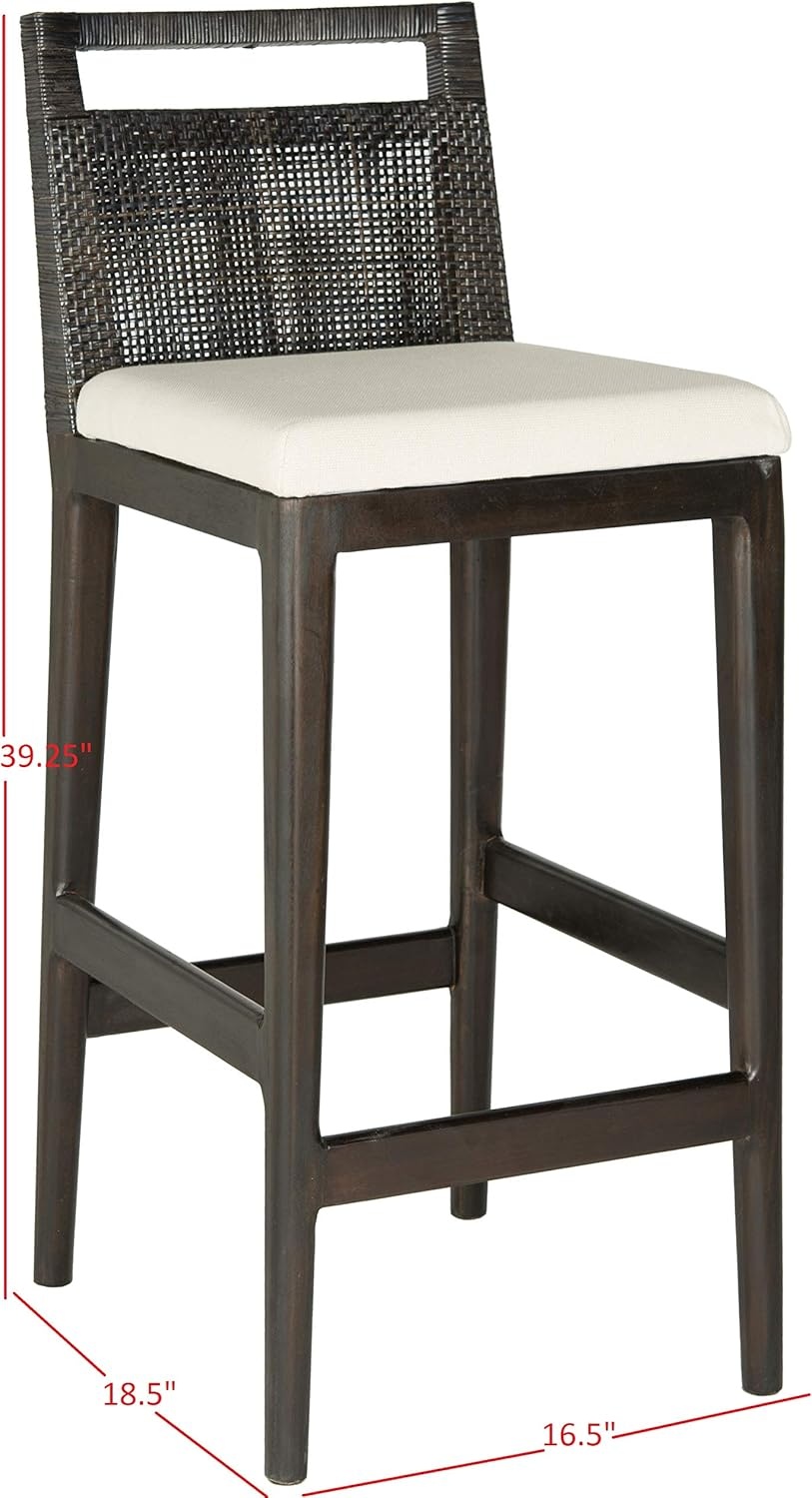 image:imageSAFAVIEH Home Collection Darin Dark Brown amp Black Rattan Bar Stool 29 Inch Seat Height Modern Resort Style Seating SEA4015ABlack White