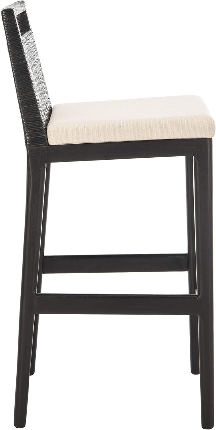 image:imageSAFAVIEH Home Collection Darin Dark Brown amp Black Rattan Bar Stool 29 Inch Seat Height Modern Resort Style Seating SEA4015ABlack White