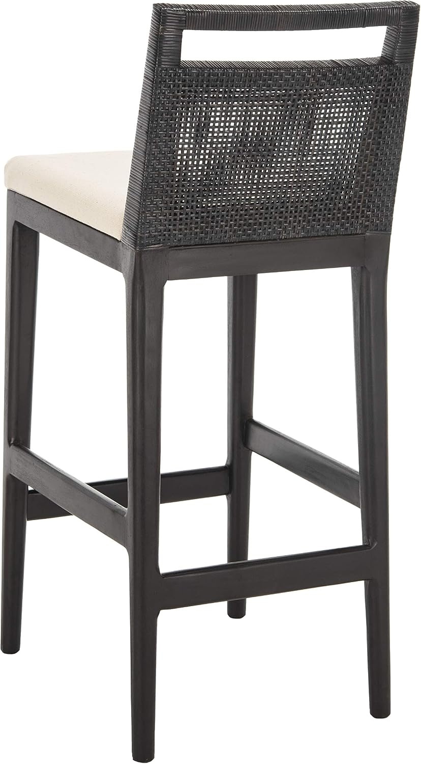 image:imageSAFAVIEH Home Collection Darin Dark Brown amp Black Rattan Bar Stool 29 Inch Seat Height Modern Resort Style Seating SEA4015ABlack White