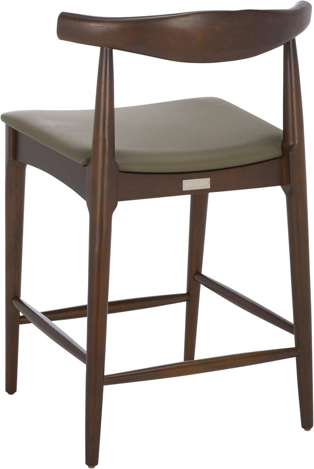 image:imageSAFAVIEH Home Collection Elbow Espresso Solid Wood Counter Stool 24Inch Seat Height Low Back Modern Kitchen Seating Olive Upholstered Seat BST3302A