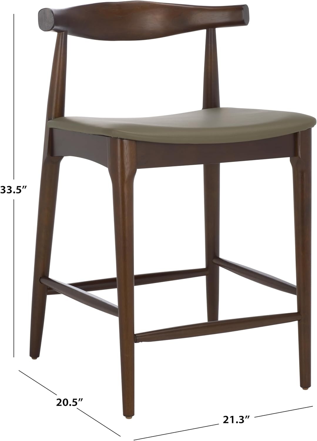 image:imageSAFAVIEH Home Collection Elbow Espresso Solid Wood Counter Stool 24Inch Seat Height Low Back Modern Kitchen Seating Olive Upholstered Seat BST3302A