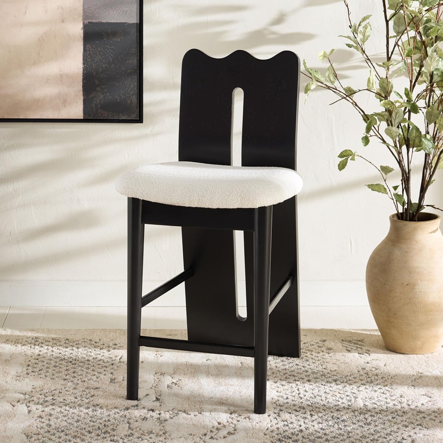image:imageSAFAVIEH Home Collection Kieran Modern Counter Stool 25inch Seat Height Cream Boucle Seat amp Black Solid Wood Frame BST8803ACremeBlack