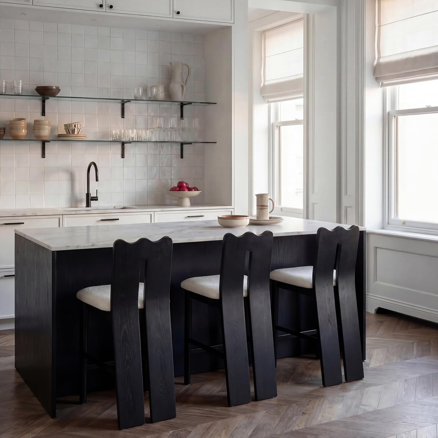 image:imageSAFAVIEH Home Collection Kieran Modern Counter Stool 25inch Seat Height Cream Boucle Seat amp Black Solid Wood Frame BST8803ACremeBlack