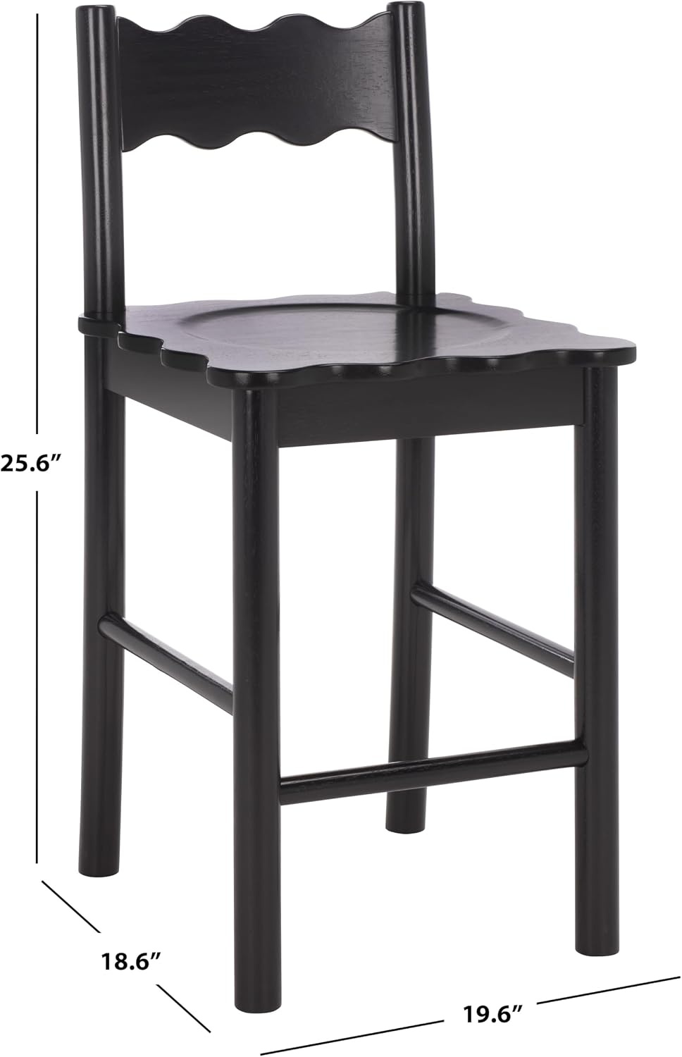 image:imageSAFAVIEH Home Collection Nolly Black Solid Wood Counter Chair ScallopBack Farmhouse Kitchen Seating BST9212B