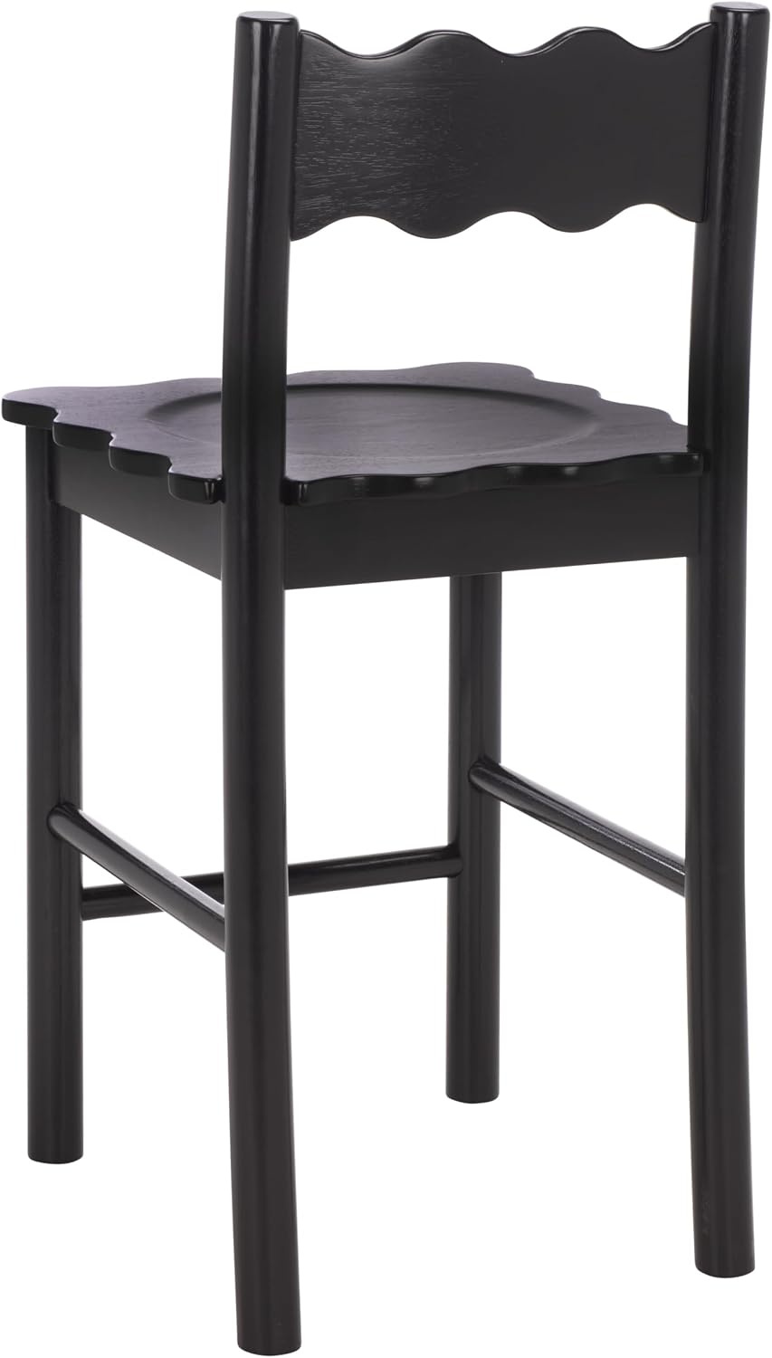 image:imageSAFAVIEH Home Collection Nolly Black Solid Wood Counter Chair ScallopBack Farmhouse Kitchen Seating BST9212B