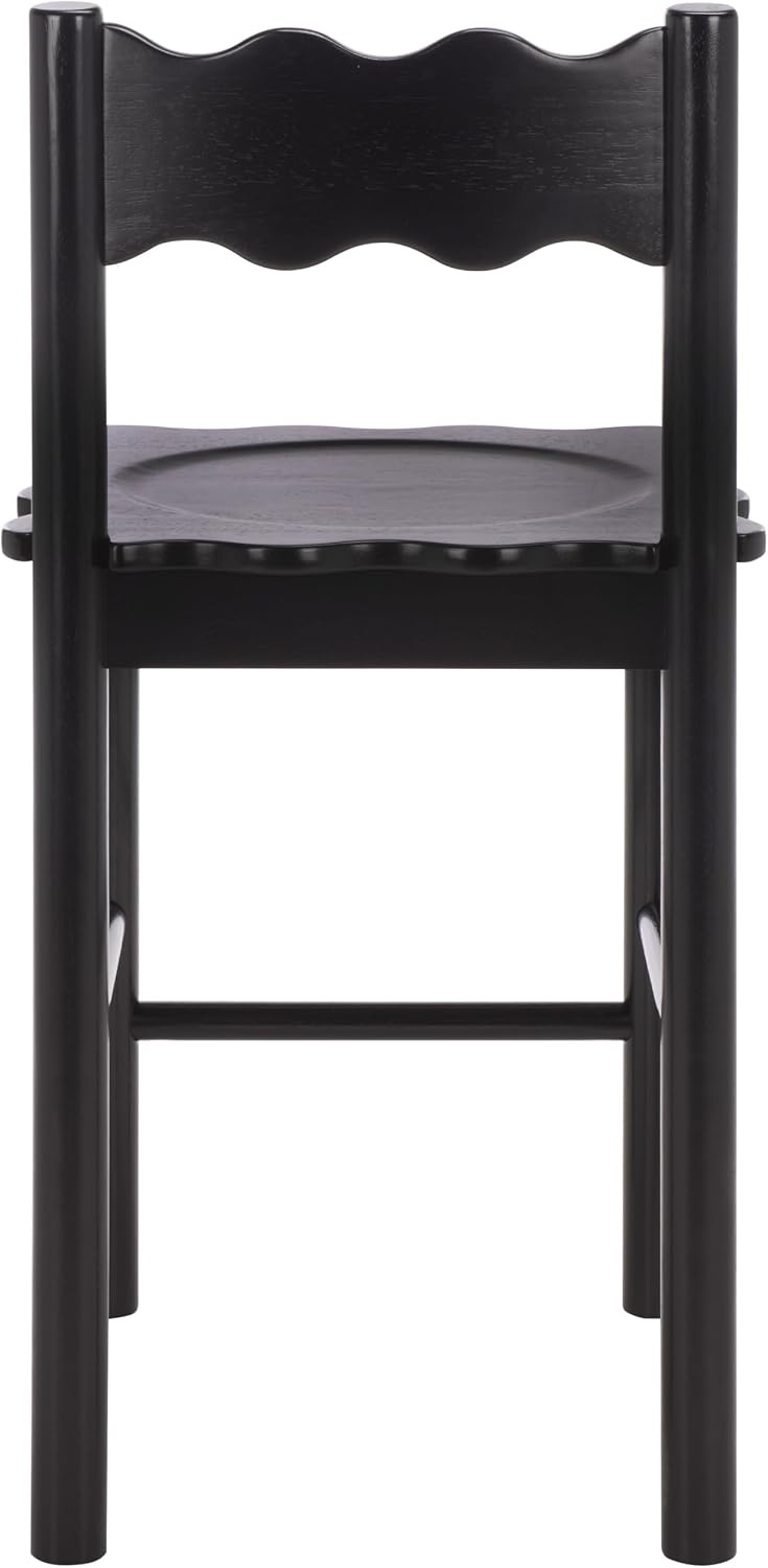 image:imageSAFAVIEH Home Collection Nolly Black Solid Wood Counter Chair ScallopBack Farmhouse Kitchen Seating BST9212B