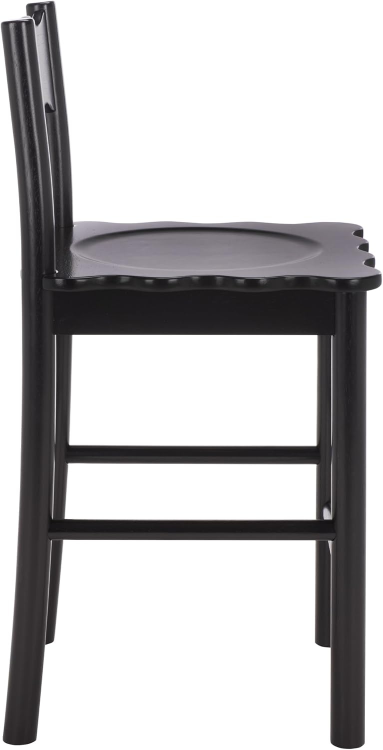 image:imageSAFAVIEH Home Collection Nolly Black Solid Wood Counter Chair ScallopBack Farmhouse Kitchen Seating BST9212B