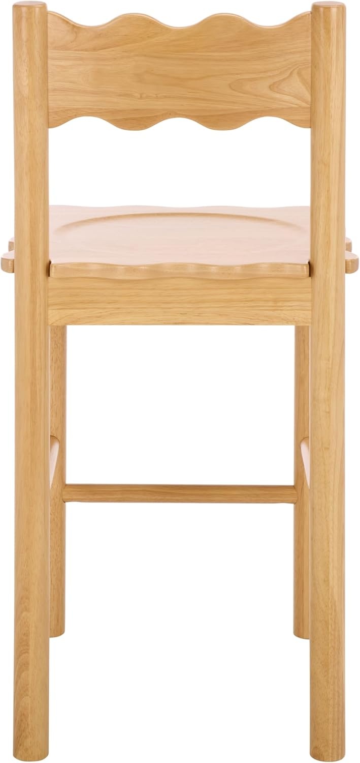 image:imageSAFAVIEH Home Collection Nolly Natural Solid Wood Counter Chair ScallopBack Farmhouse Kitchen Seating BST9212A