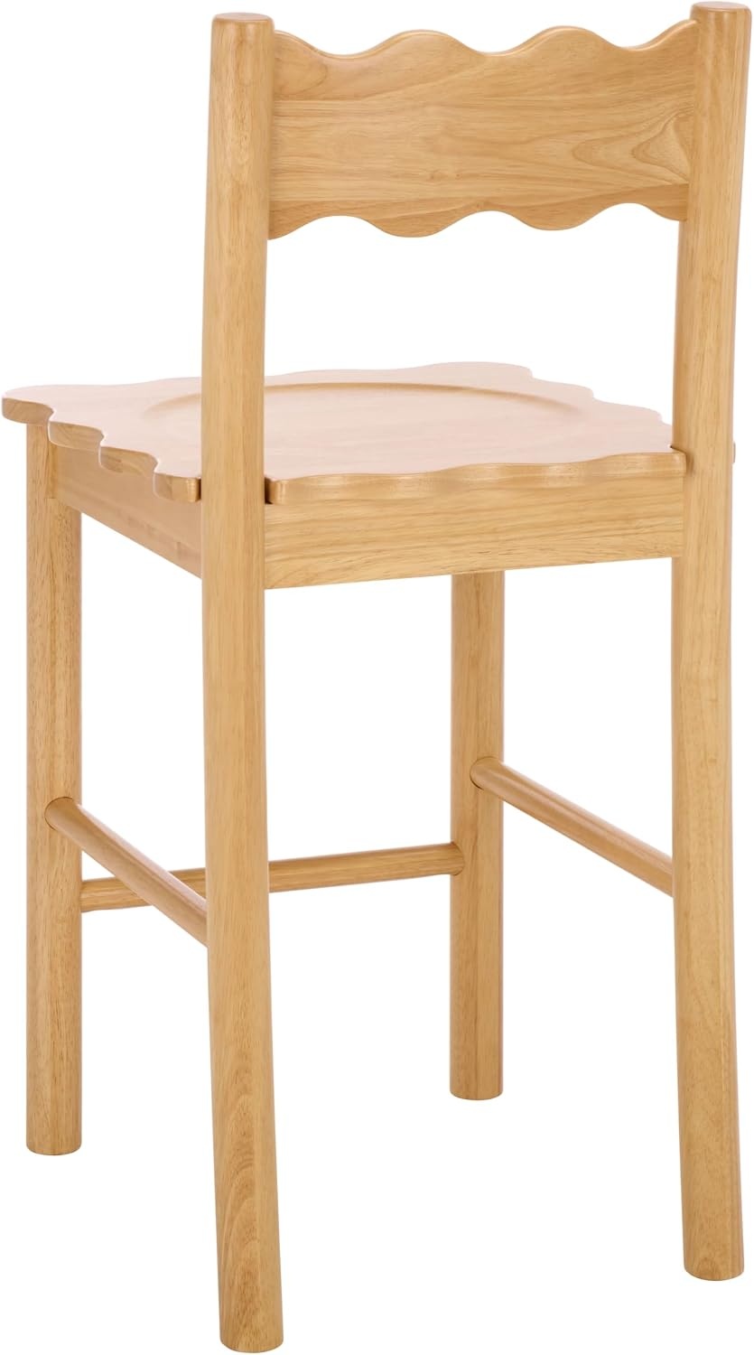 image:imageSAFAVIEH Home Collection Nolly Natural Solid Wood Counter Chair ScallopBack Farmhouse Kitchen Seating BST9212A