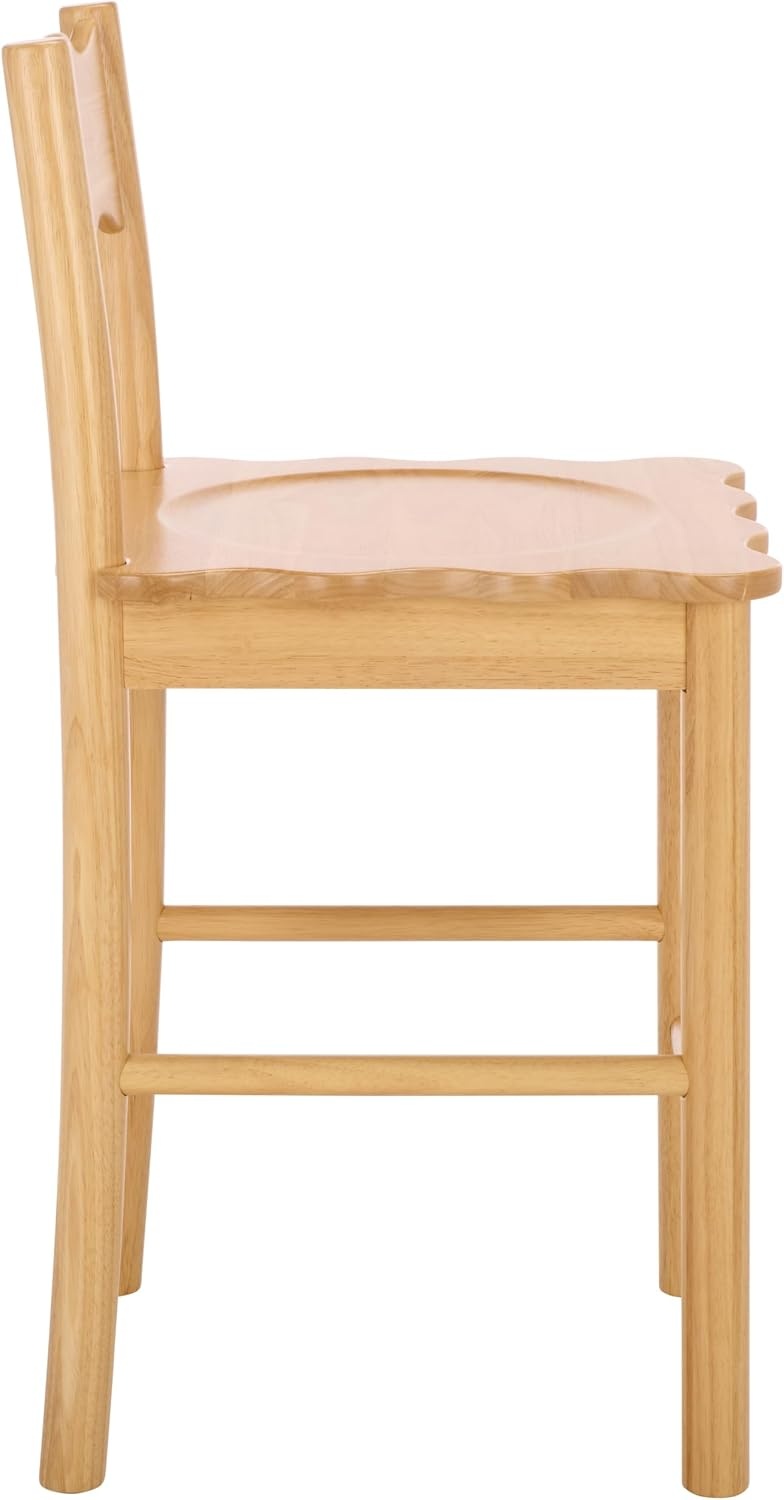 image:imageSAFAVIEH Home Collection Nolly Natural Solid Wood Counter Chair ScallopBack Farmhouse Kitchen Seating BST9212A