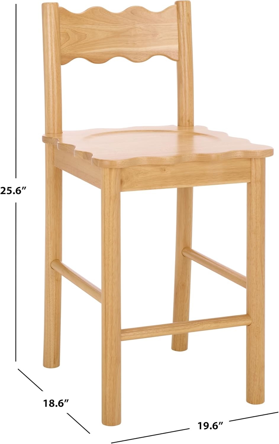 image:imageSAFAVIEH Home Collection Nolly Natural Solid Wood Counter Chair ScallopBack Farmhouse Kitchen Seating BST9212A