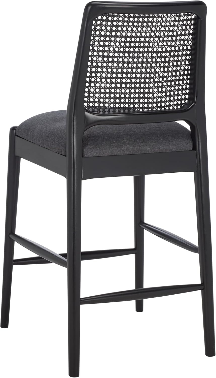 image:imageSAFAVIEH Home Collection Reinhardt Counter Stool 27inch Seat Height Walnut Brown Solid Wood Frame amp Grey Seat with Rattan Back BST8800BGreyBlack