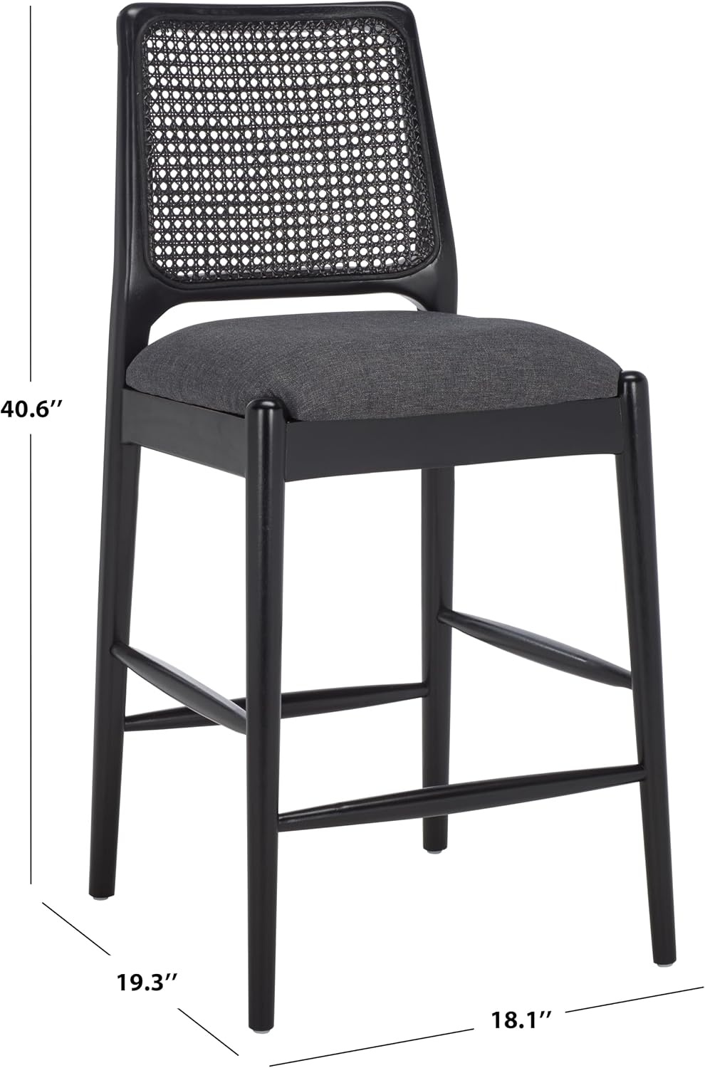 image:imageSAFAVIEH Home Collection Reinhardt Counter Stool 27inch Seat Height Walnut Brown Solid Wood Frame amp Grey Seat with Rattan Back BST8800BGreyBlack