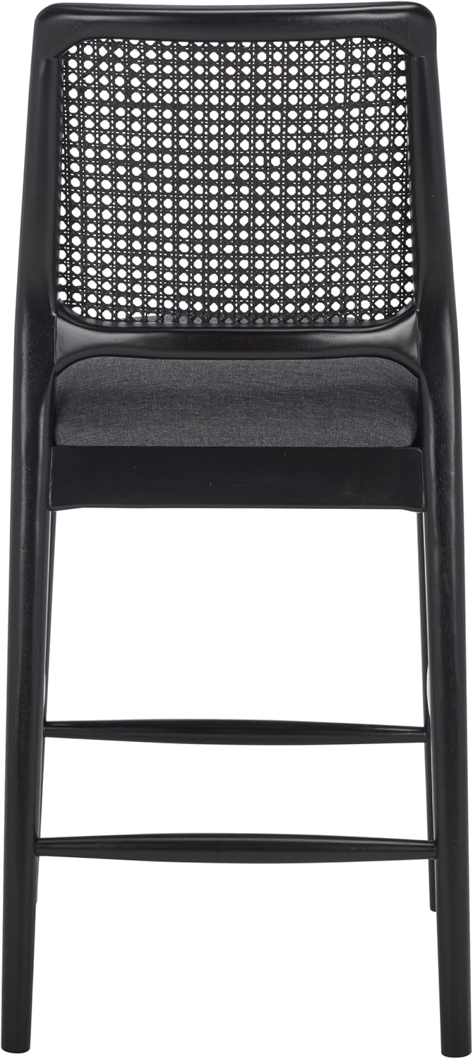 image:imageSAFAVIEH Home Collection Reinhardt Counter Stool 27inch Seat Height Walnut Brown Solid Wood Frame amp Grey Seat with Rattan Back BST8800BGreyBlack