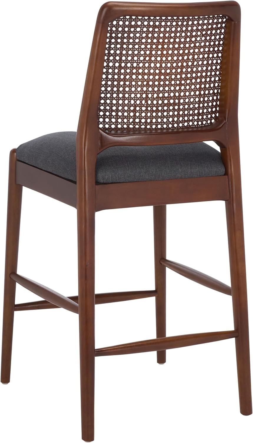 image:imageSAFAVIEH Home Collection Reinhardt Counter Stool 27inch Seat Height Walnut Brown Solid Wood Frame amp Grey Seat with Rattan Back BST8800BGreyWalnut