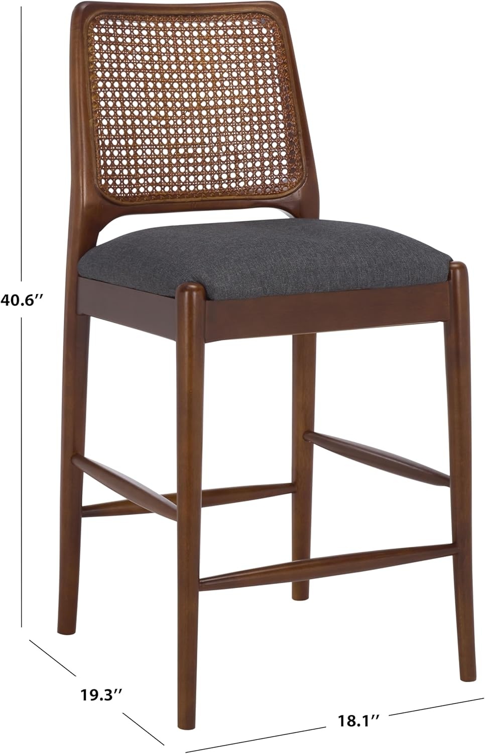image:imageSAFAVIEH Home Collection Reinhardt Counter Stool 27inch Seat Height Walnut Brown Solid Wood Frame amp Grey Seat with Rattan Back BST8800BGreyWalnut