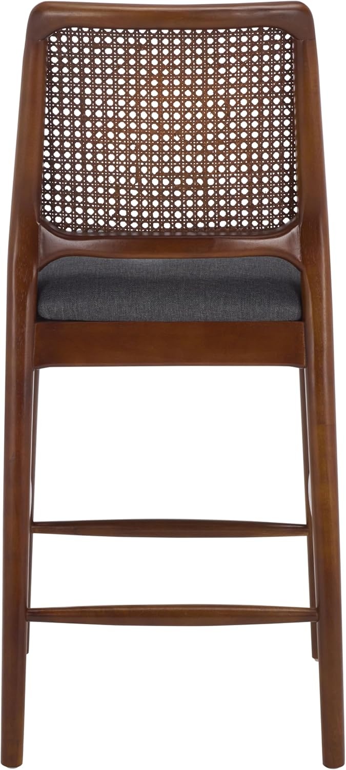 image:imageSAFAVIEH Home Collection Reinhardt Counter Stool 27inch Seat Height Walnut Brown Solid Wood Frame amp Grey Seat with Rattan Back BST8800BGreyWalnut