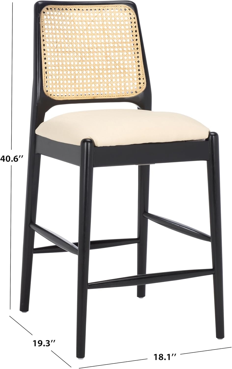 image:imageSAFAVIEH Home Collection Reinhardt Counter Stool 27inch Seat Height Walnut Brown Solid Wood Frame amp Grey Seat with Rattan Back BST8800BWhiteBlack