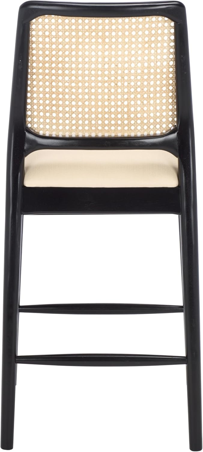 image:imageSAFAVIEH Home Collection Reinhardt Counter Stool 27inch Seat Height Walnut Brown Solid Wood Frame amp Grey Seat with Rattan Back BST8800BWhiteBlack