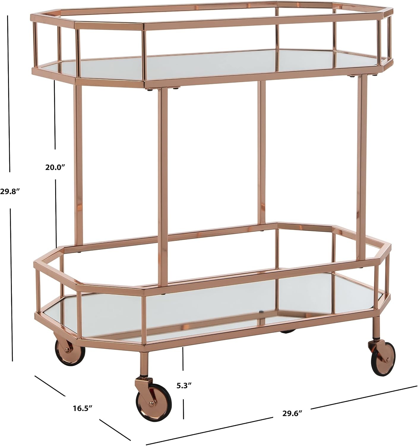 image:imageSAFAVIEH Home Collection Silva Black 2Tier Octagon Bar Cart with Mirrored Shelves amp Wheels Glam Art Deco Rolling Bar Cart for Entertaining BCT8004DRose Gold Mirror