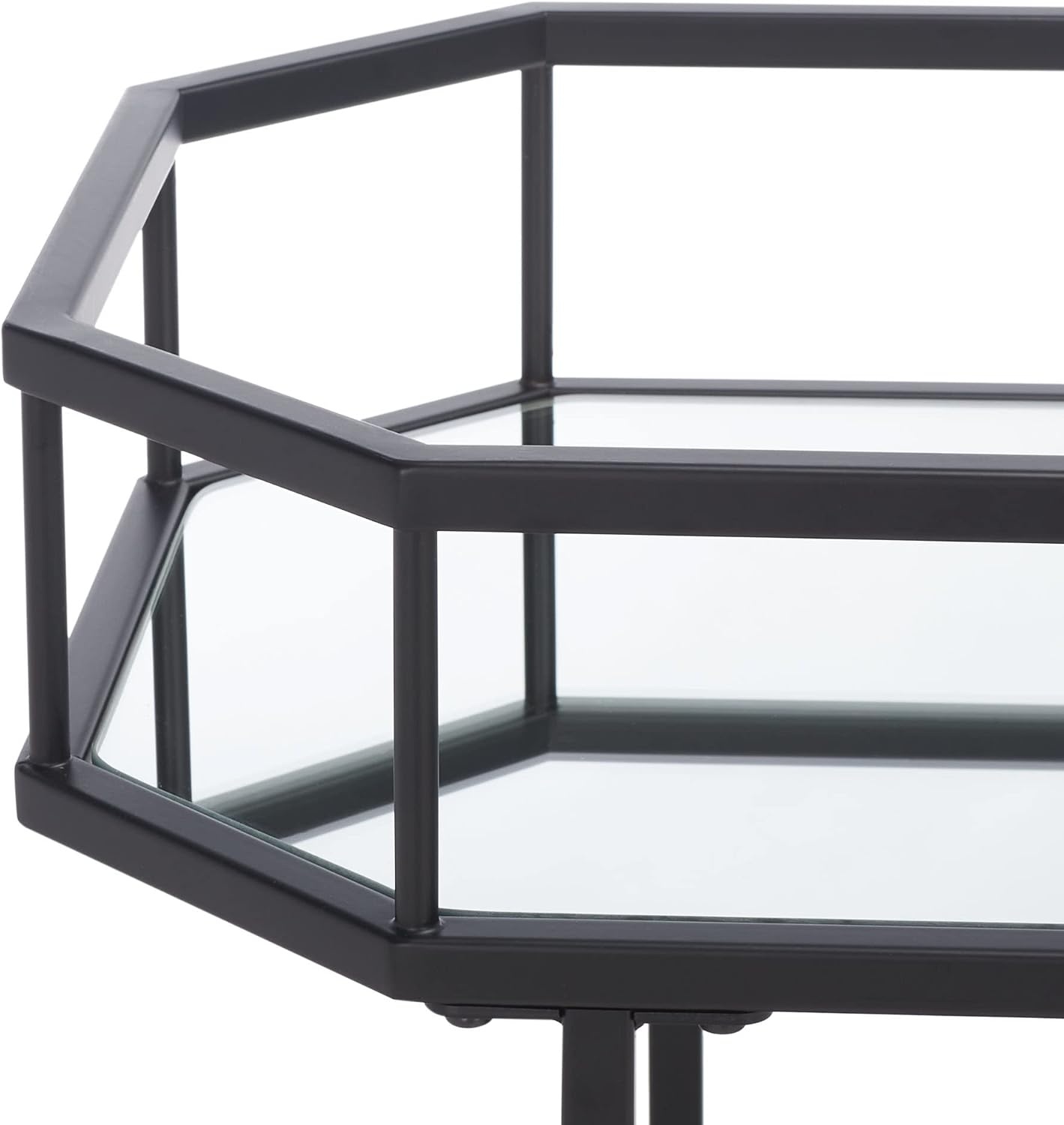 image:imageSAFAVIEH Home Collection Silva Black 2Tier Octagon Bar Cart with Mirrored Shelves amp Wheels Glam Art Deco Rolling Bar Cart for Entertaining BCT8004DMatteBlack