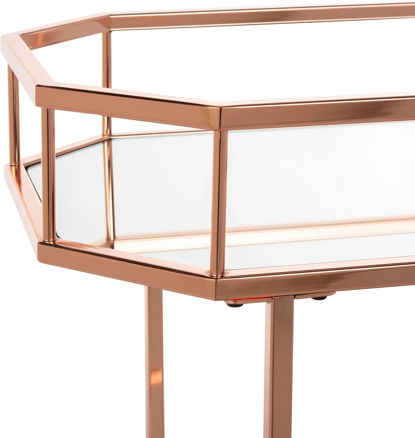 image:imageSAFAVIEH Home Collection Silva Black 2Tier Octagon Bar Cart with Mirrored Shelves amp Wheels Glam Art Deco Rolling Bar Cart for Entertaining BCT8004DRose Gold Mirror